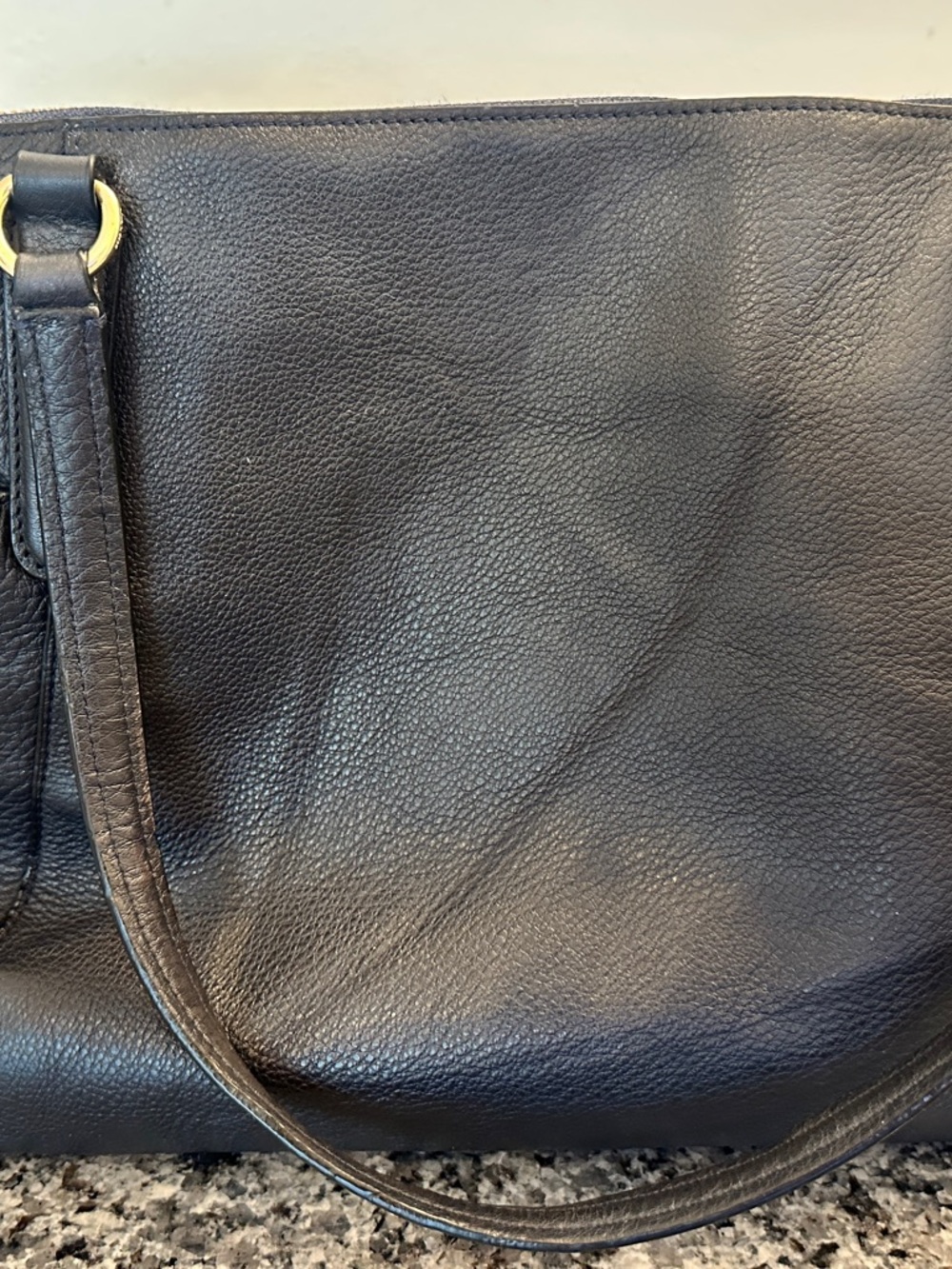 Coach Town Tote Navy Pebbled Leather Zip Top Shoulder Bag Large Work - Picture 6 of 11